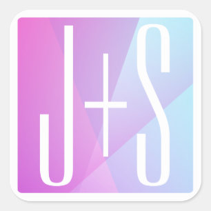 Koel Geometrische roze en Paars   Initialen voor p Vierkante Sticker