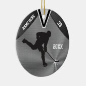 Koel Gepersonaliseerde Hockey Ornament, 3 tekstvak Keramisch Ornament (Rechts)