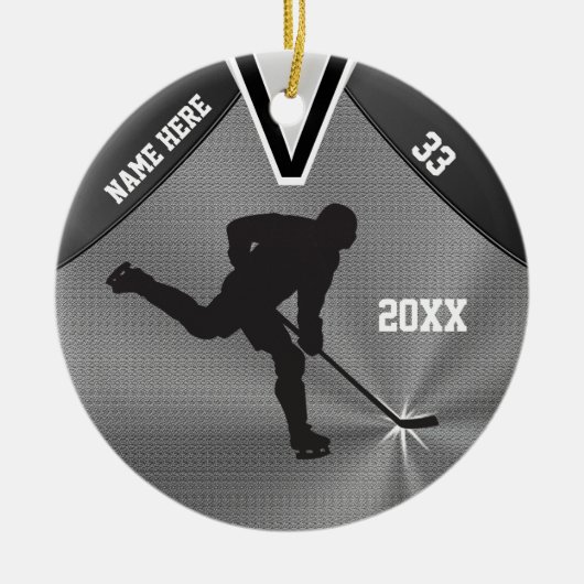 Koel Gepersonaliseerde Hockey Ornament, 3 tekstvak Keramisch Ornament (Voorkant)