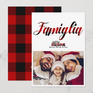 Koel geruite kerstkaart voor familiefoto's kaart