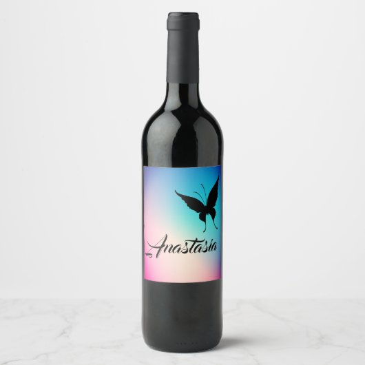 Koel, geweldig, regenboogvlinder wijn etiket (Voorkant)