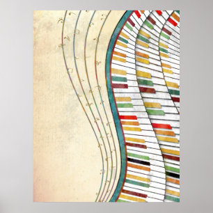 Koel geweldige golvende pianoretro kleuren antiek poster