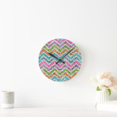 Koel geweldige trendy heldere kleuren chevron zigz ronde klok (Huis)