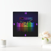 Koel geweldige trendy "I Love Music" neonkleuren Vierkante Klok (Huis)