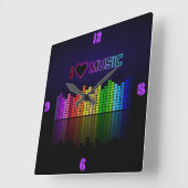 Koel geweldige trendy "I Love Music" neonkleuren Vierkante Klok (Hoek)