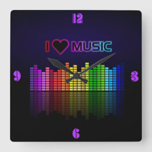 Koel geweldige trendy "I Love Music" neonkleuren Vierkante Klok