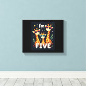 Koel Giraffe 5e verjaardag 5 jaar oude peuter Canvas Afdruk (Insitu (Houten vloer))