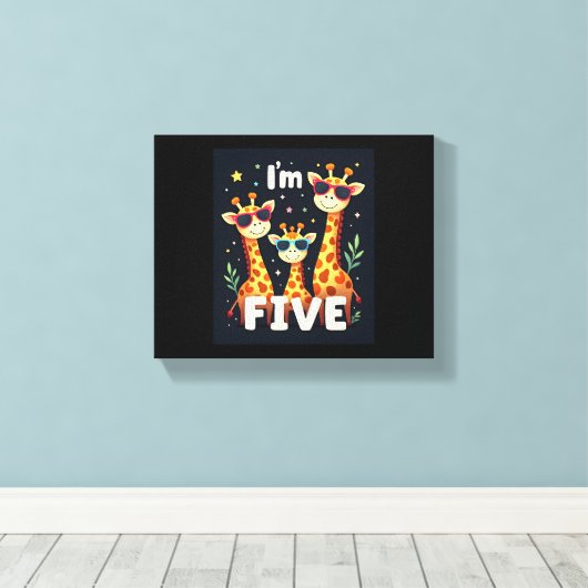 Koel Giraffe 5e verjaardag 5 jaar oude peuter Canvas Afdruk (Insitu (Houten vloer))