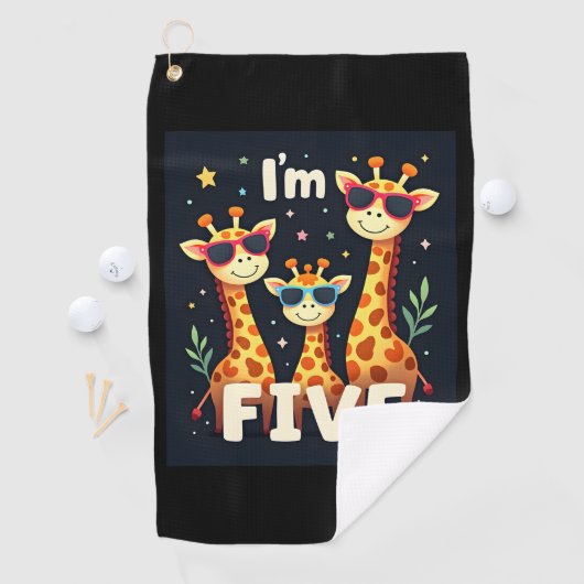 Koel Giraffe 5e verjaardag 5 jaar oude peuter Golfhanddoek (Insitu)