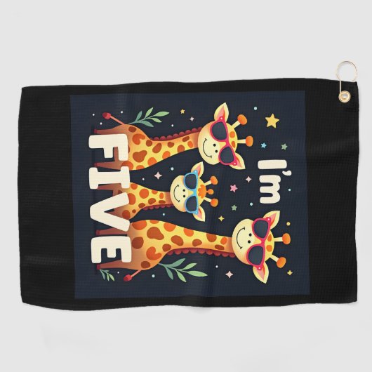 Koel Giraffe 5e verjaardag 5 jaar oude peuter Golfhanddoek (Horizontaal)