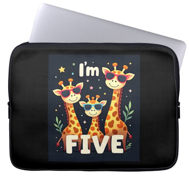 Koel Giraffe 5e verjaardag 5 jaar oude peuter Laptop Sleeve (Voorkant)