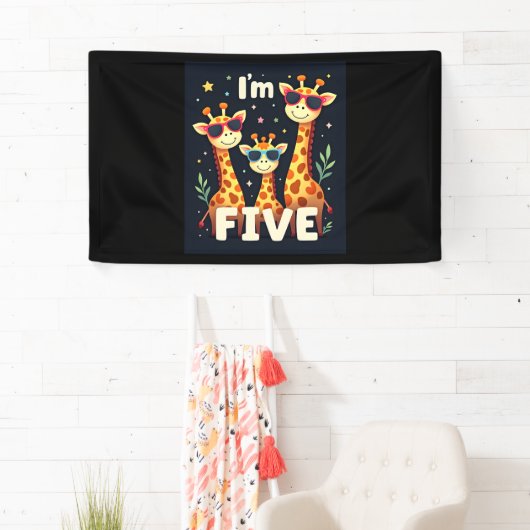 Koel Giraffe 5e verjaardag 5 jaar oude peuter Spandoek (Insitu)