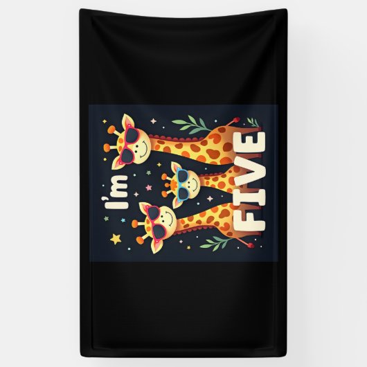 Koel Giraffe 5e verjaardag 5 jaar oude peuter Spandoek (Verticaal)