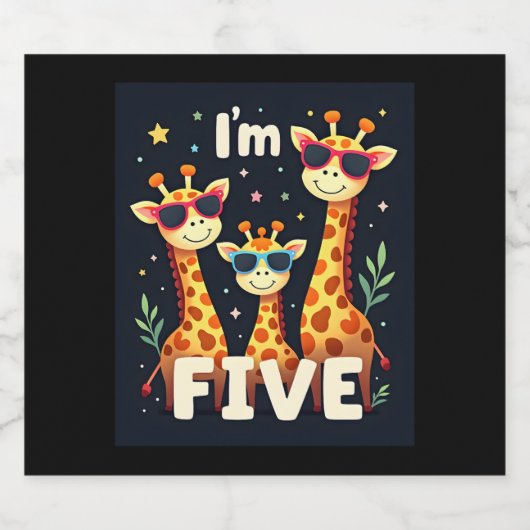 Koel Giraffe 5e verjaardag 5 jaar oude peuter Sparkling Wijnetiket (Enkel label)