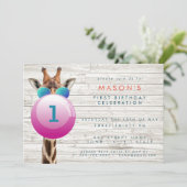 Koel Giraffe en bubblegum | partijuitnodiging Kaart (Staand voorkant)