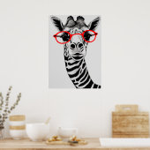 Koel Giraffe in Giraffe met rode glazen Tekening A Poster (Keuken)