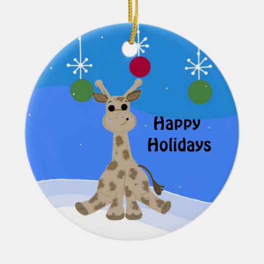 Koel Giraffe Prettige feestdagen Keramisch Ornament (Voorkant)