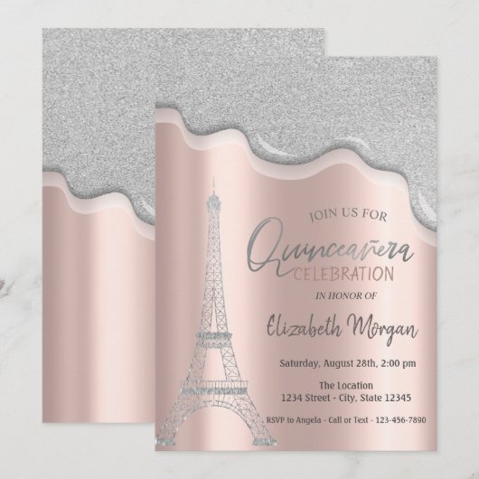 Koel glinsterende druppels, Eiffeltoren Quinceañer Kaart (Voorkant / Achterkant)