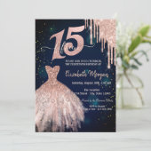 Koel glinsterende druppels jurk Navyblauw 15e verj Kaart (Staand voorkant)