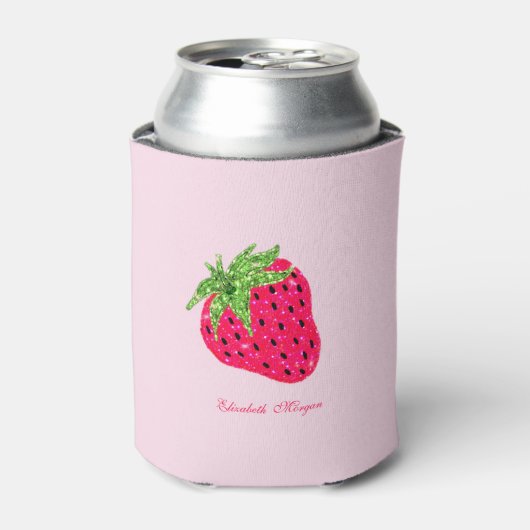 Koel glitter aardbei roze blikjeskoeler (Blikje Voorkant)