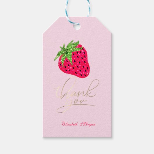 Koel Glitter Aardbei Roze Cadeaulabel (Voorkant)