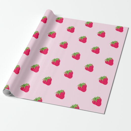 Koel Glitter Aardbei Roze Cadeaupapier (Uitgerold)