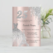 Koel Glitter Druppels, Eiffeltoren Jurk 25e Kaart (Staand voorkant)