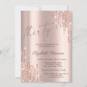 Koel Glitter Druppels Roze Goud 30e Verjaardag Kaart (Voorkant)
