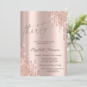 Koel Glitter Druppels Roze Goud 30e Verjaardag Kaart (Staand voorkant)