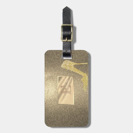 Koel glitter, hoge hiel, monogram-gepersonaliseerd bagagelabel (Voorkant verticaal)
