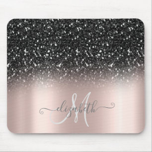 Koel Glitter Ombre Zwarte Monogram Roze Goud Muismat