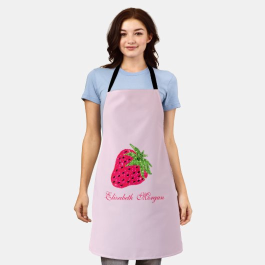 Koel Glitter Roze Aardbei Schort (Gedragen)