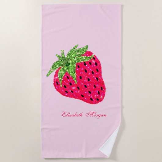 Koel Glitter Roze Aardbei Strandlaken (Voorkant)