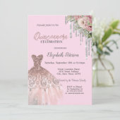 Koel Glitter-schijven, Dress Floral Pink Quinceane Kaart (Staand voorkant)