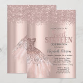 Koel glitterstof, jurk roze goud zoete 16 kaart (Voorkant / Achterkant)