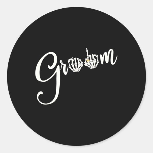Koel goth bruidegom bruid schedel skelet ring ving ronde sticker (Voorkant)