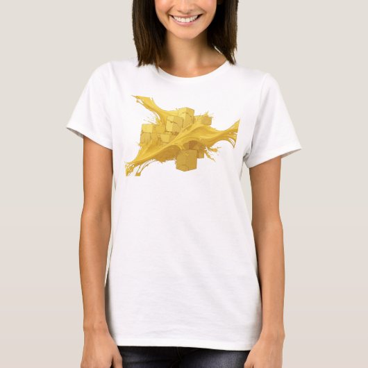 Koel Goud Abstracte Kubussen Mode Kunst T-shirt (Voorkant)