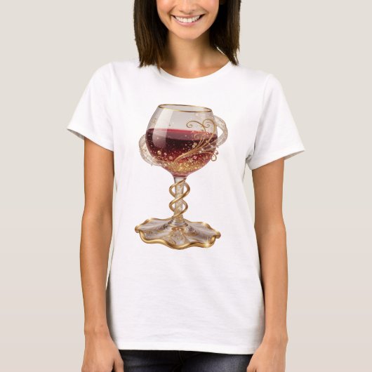 Koel Goud RODE WIJN GLAS 3D-tekstkunst T-shirt (Voorkant)