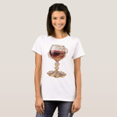 Koel Goud RODE WIJN GLAS 3D-tekstkunst T-shirt (Voorkant volledig)