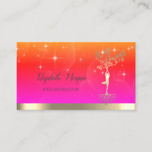Koel Gouden Boom Vrouwen Silhouet, Sterren, Yoga Visitekaartje