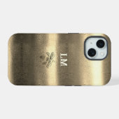 Koel gouden uitziende bij-monogram beginletters iPhone 15 case (Achterkant horizontaal)