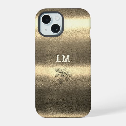 Koel gouden uitziende bij-monogram beginletters iPhone 15 case (Achterkant)