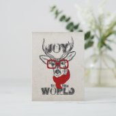 Koel grappige hertenschets "Vreugde aan de Wereld" Feestdagenkaart (Staand voorkant)