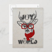 Koel grappige hertenschets "Vreugde aan de Wereld" Feestdagenkaart (Voorkant / Achterkant)