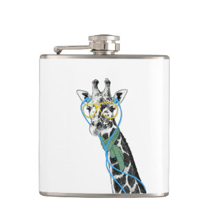 Koel grappige trendy giraffe met bril, oortelefoon heupfles