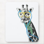 Koel grappige trendy giraffe met bril, oortelefoon muismat (Voorkant)