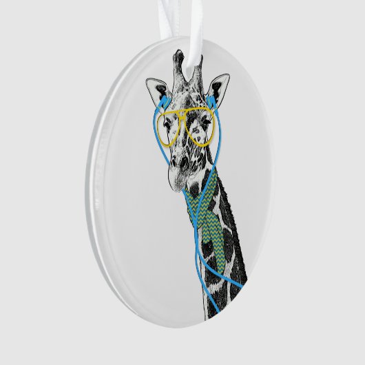 Koel grappige trendy giraffe met bril, oortelefoon ornament (voorkant)