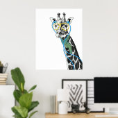 Koel grappige trendy giraffe met bril, oortelefoon poster (Thuiskantoor)