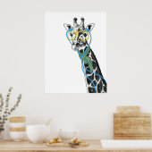 Koel grappige trendy giraffe met bril, oortelefoon poster (Keuken)