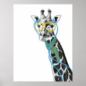 Koel grappige trendy giraffe met bril, oortelefoon poster (Voorkant)